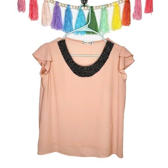 Liva Girl Peach Shabby Chic Dainty Business Career Blouse Size Medium - Picture 1 of 13